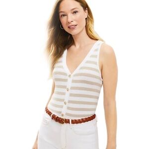 🤍 LOFT Petite Striped Button V-Neck Sweater Tank Top, Size M